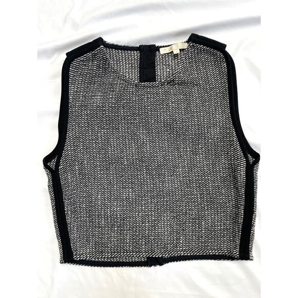 Maje Larza Black White Tweed Jacquard Sleeveless Crop Top, Medium, 2 - Picture 1 of 4